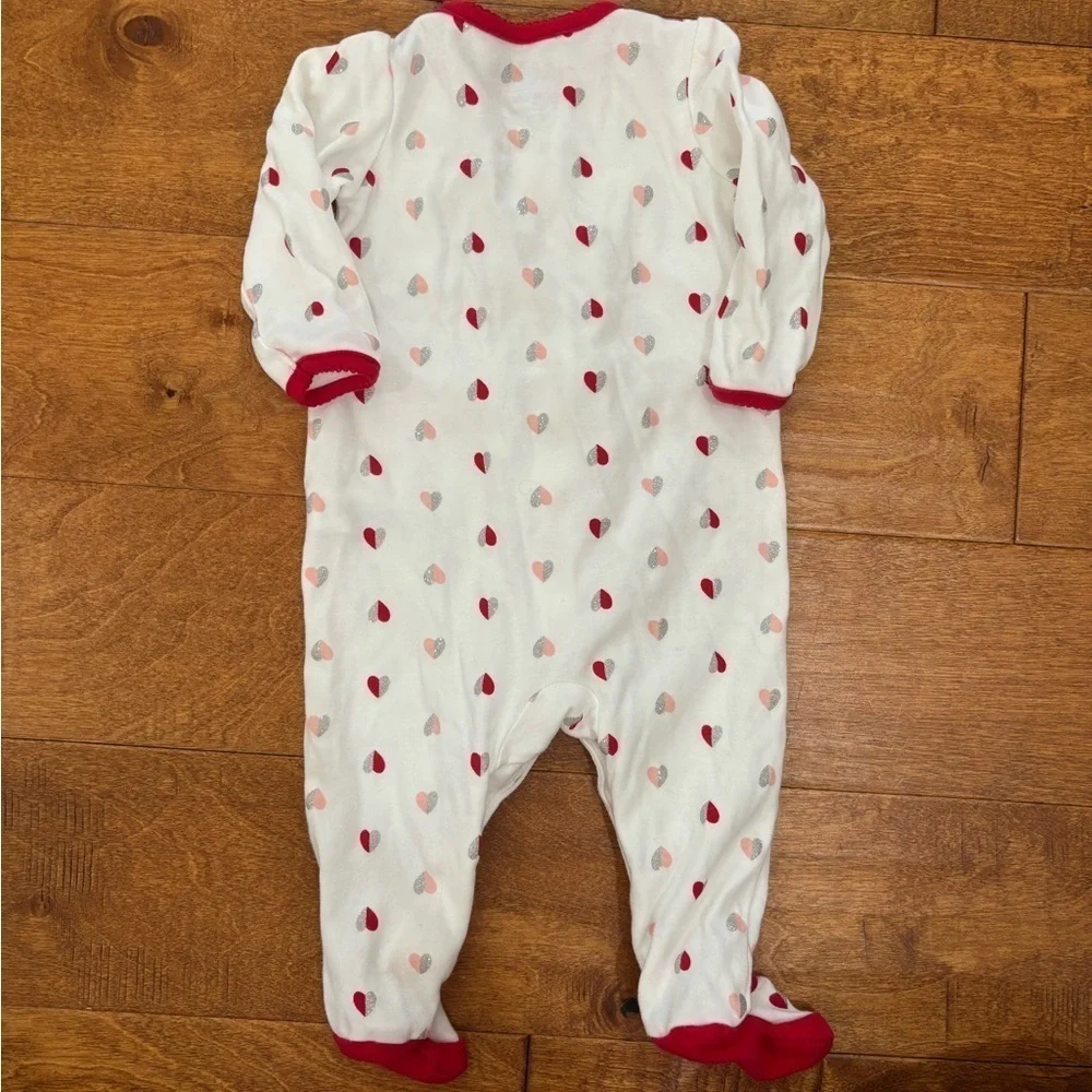 Carter's Baby Girls Hearts Red/Silver/White Footed Sleep 'N Play Pajama 6M